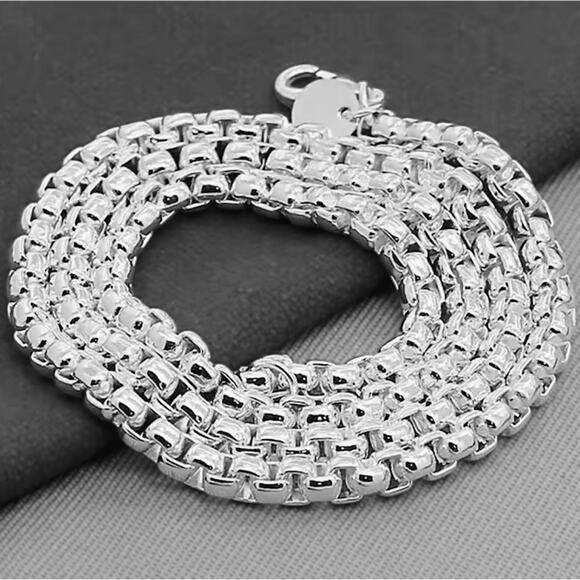 925 Sterling Silver 2PCS 4mm Round Box Chain Necklace 18” Bracelet 7” set unisex - Picture 2 of 6